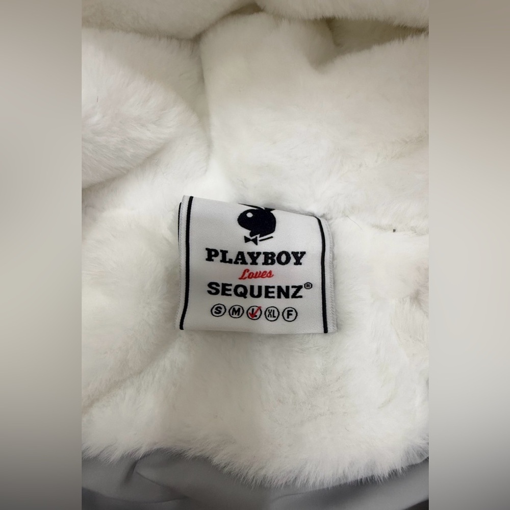 PLAYBOY White Zip-Up Sweater with Black Bunny Applique/LIMITED EDITION - Picture 6 of 8